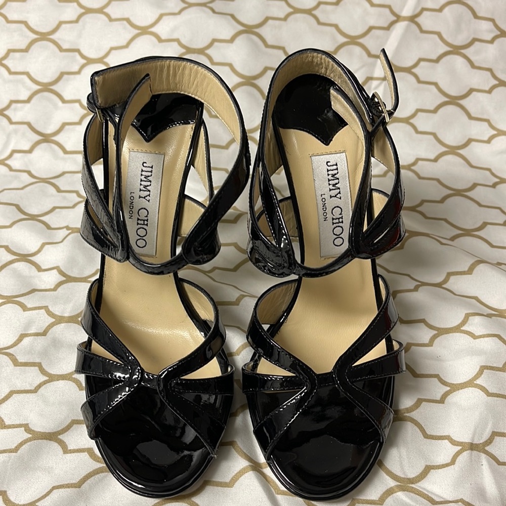 Jimmy Choo Black patent stilettos with straps size 36 1/2